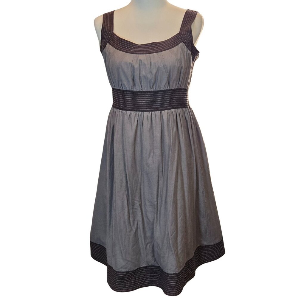 GARNET HILL Cotton Sleeveless Sundress With Quilted/Stitched Detail Sz: 8  Gray
